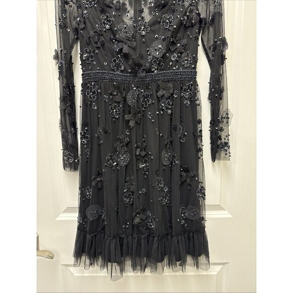 Mac Duggal Size 2 Black 9140 Sequin Beaded Long Sleeve Cocktail Party Dress New - Picture 6 of 10